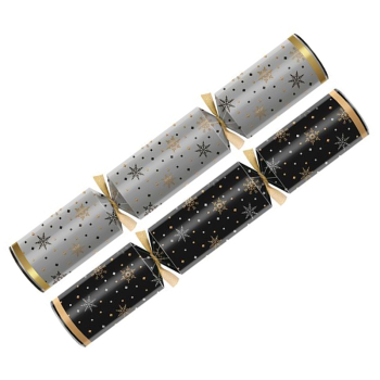 11Inch Midnight Sparkle Foil Board Silver & Black Christmas Crackers with Snowflake design.