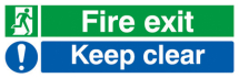 Fire Exit & Keep Clear Sign 150x450mm Rigid