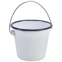 Enamel Bucket White with Blue Rim 16cm Dia